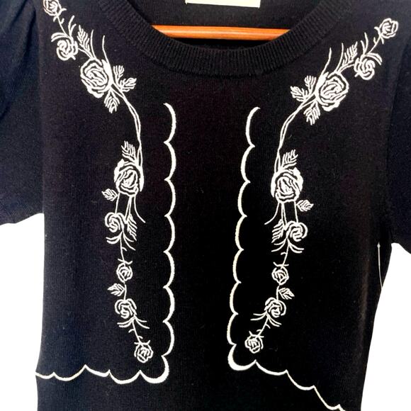 West Bridge Apparel Black Embroidered Knit Puff Sleeve Dress Prototype Sample M - Picture 8 of 8